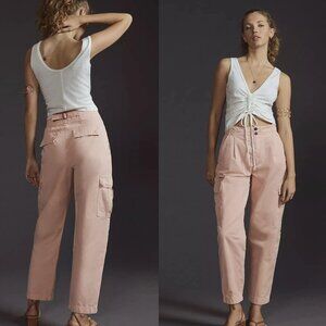 Anthropologie PILCRO Pleated Cargo Pants Trousers Utility Pastel Pink size 25